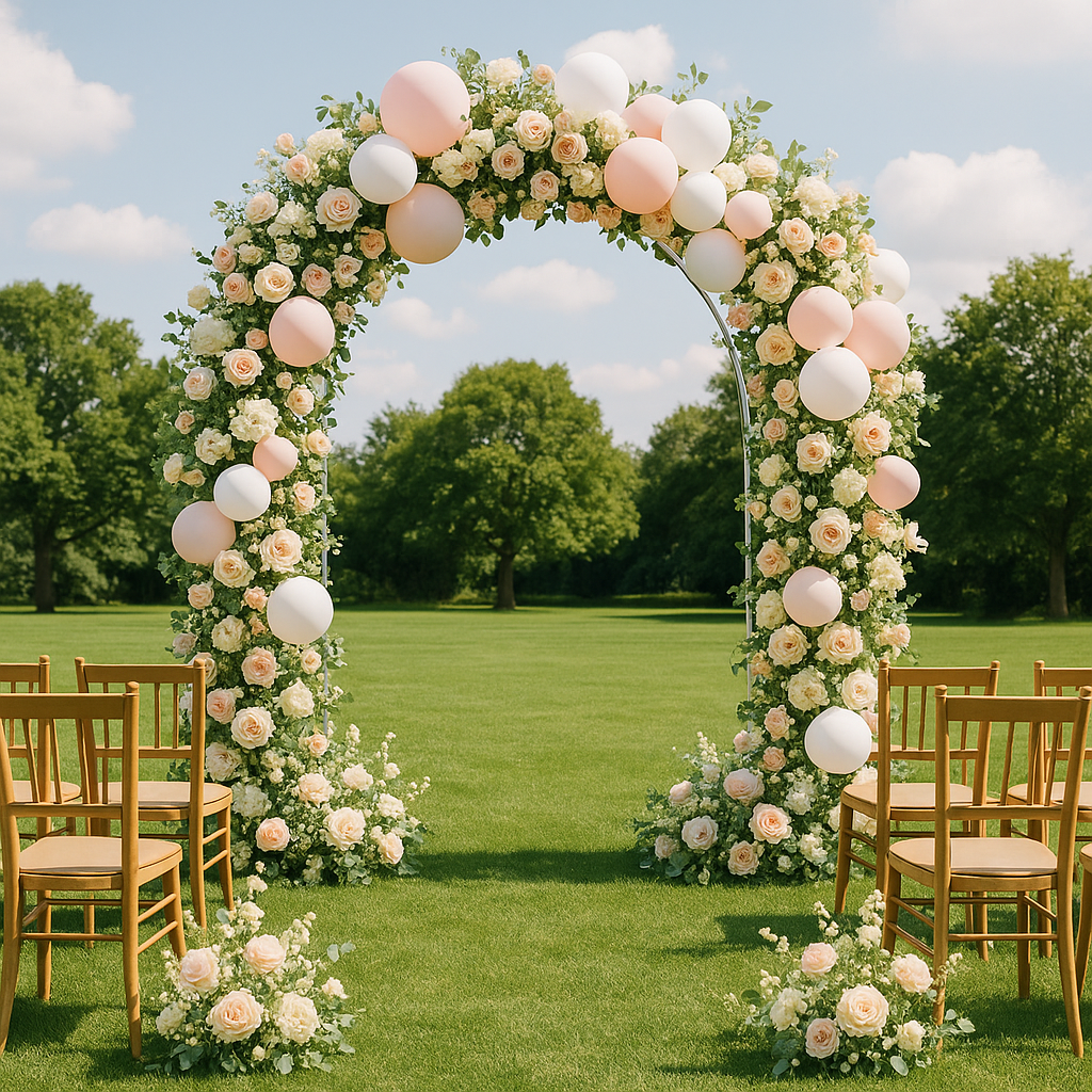 DUŻY STELAŻ NA KWIATY BALONY OZDOBY BABY SHOWER ŁUK OZDOBNY BIAŁY CZARNY