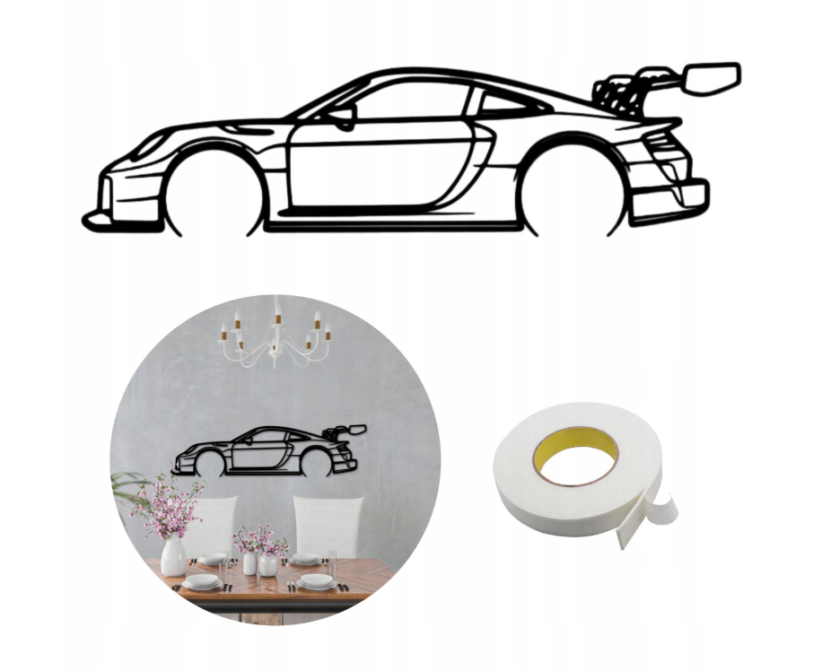 SAMOCHODY NA ŚCIANĘ Porsche 911 GT2 OBRAZ AŻUROWY SAMOCHÓD PANEL 63 cm XXL