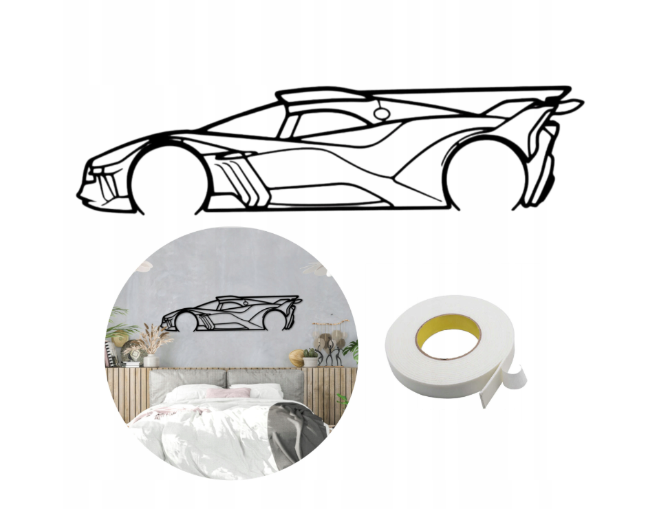 SAMOCHÓD Bugatti Bollide OBRAZ tryptyk SUPERSAMOCHÓD WYŚCIGOWY PANEL 63cm