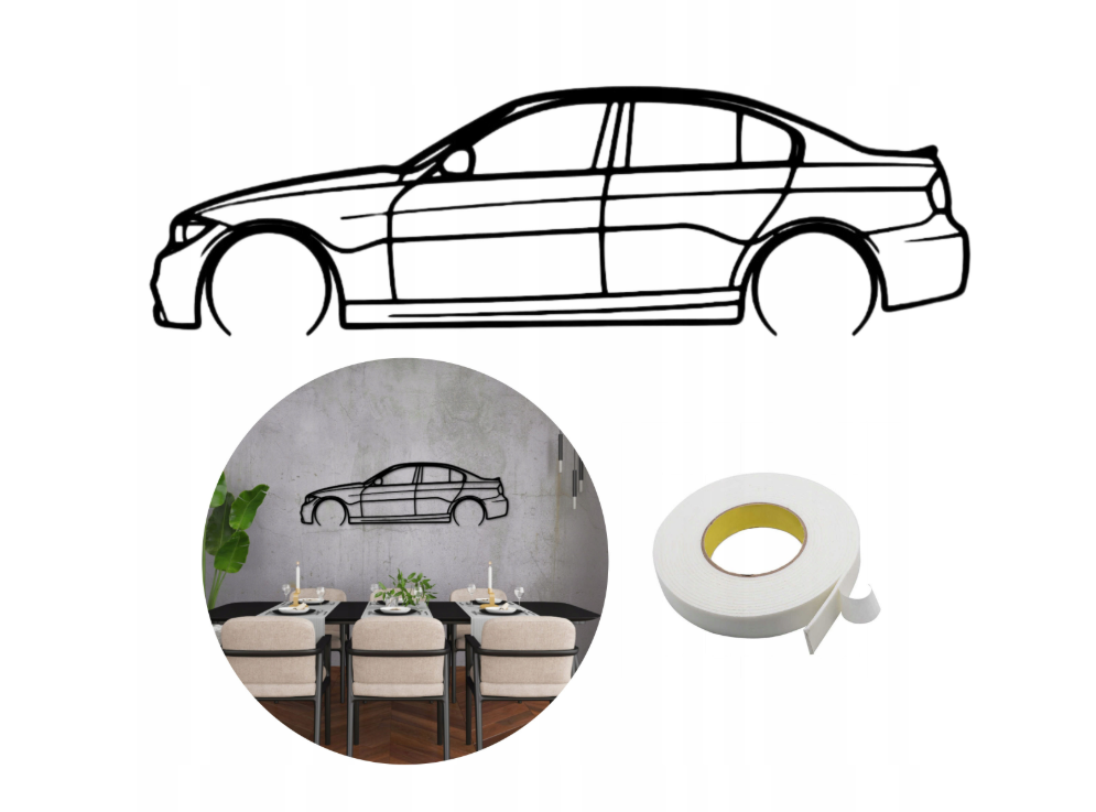 OBRAZ AŻUROWY SAMOCHÓD BMW e90 DEKORACJA ŚCIENNA PANEL 61 cm MOTORYZACJA