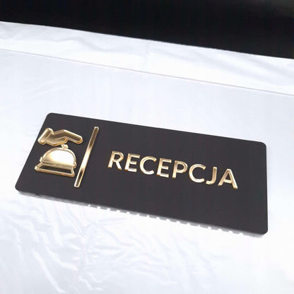 TABLICZKA NA DRZWI RECEPCJA DO RECEPCJI INFORMACYJNA HOTELU RESTAURACJI 3D