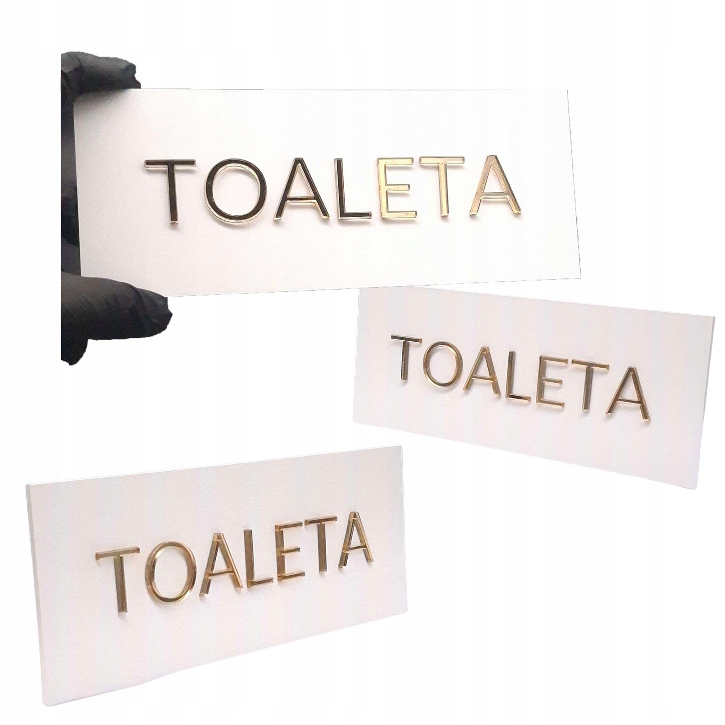 TABLICZKA NA DRZWI TOALETA DO BIURA INFORMACYJNA PLEXI ZŁOTE NAPISY GLAMOUR