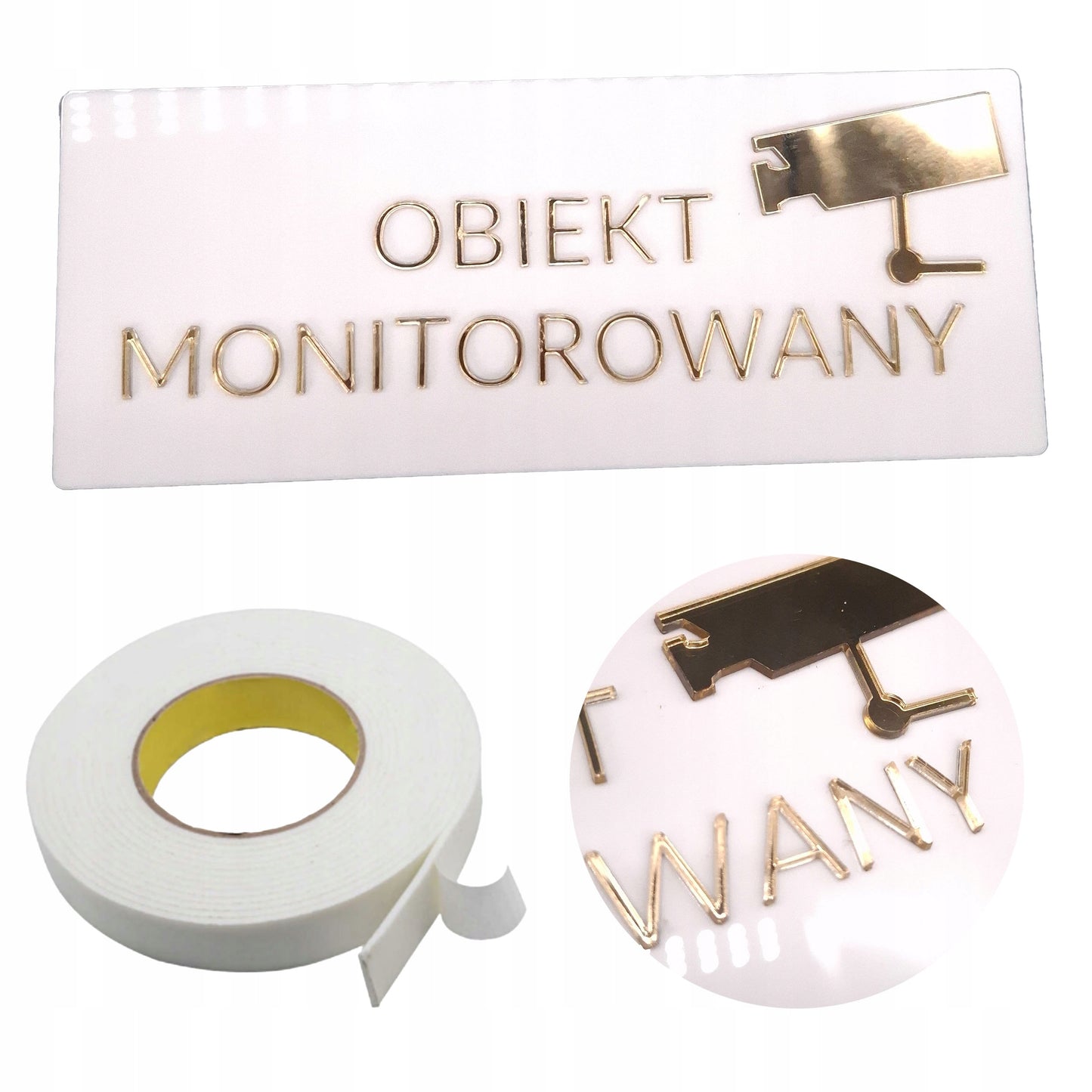 TABLICZKA OBIEKT MONITOROWANY INFORMACJA TABLICA ZNAK SAMOPRZYLEPNA ZŁOTY