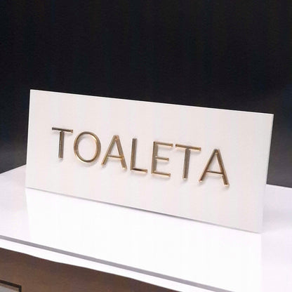 TABLICZKA NA DRZWI TOALETA DO BIURA INFORMACYJNA PLEXI ZŁOTE NAPISY GLAMOUR