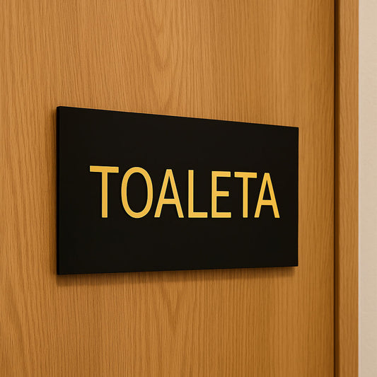 TABLICZKA NA DRZWI TOALETA DO BIURA INFORMACYJNA PLEXI ZŁOTE NAPISY GLAMOUR