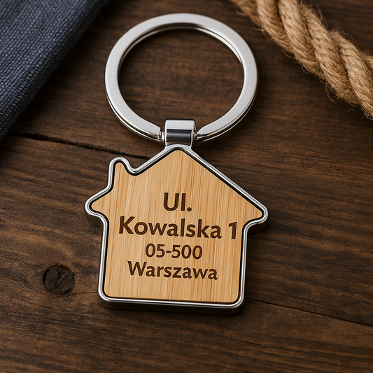 2x PERSONALIZOWANY BRELOCZEK ZGUBIONE KLUCZE ADRESOWY BAMBUSOWY Z GRAWEREM