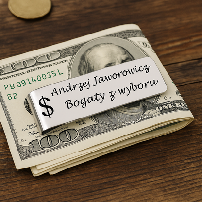 SPERSSONALIZOWANY KLIPS NA BANKNOTY PIENIĄDZE Z GRAWEREM METALOWY