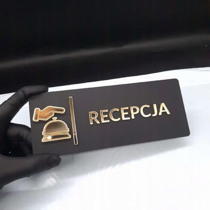 TABLICZKA NA DRZWI RECEPCJA DO RECEPCJI INFORMACYJNA HOTELU RESTAURACJI 3D