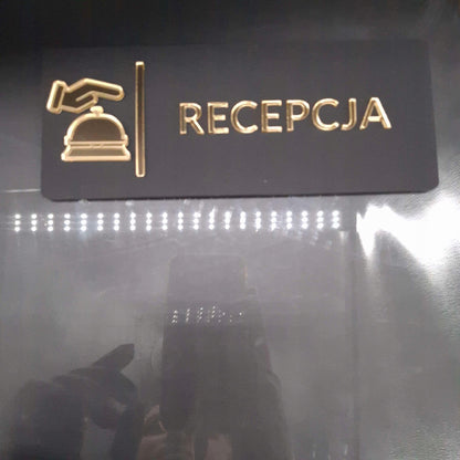 TABLICZKA NA DRZWI RECEPCJA DO RECEPCJI INFORMACYJNA HOTELU RESTAURACJI 3D